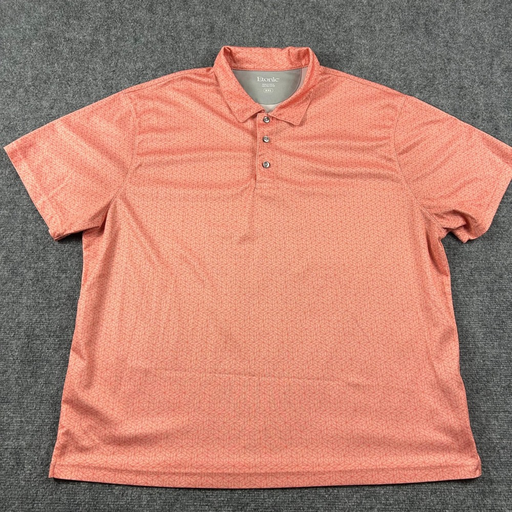 Etonic Polo Shirt Mens XXL Orange Geometric Print‎ Short Sleeve Golf Performance